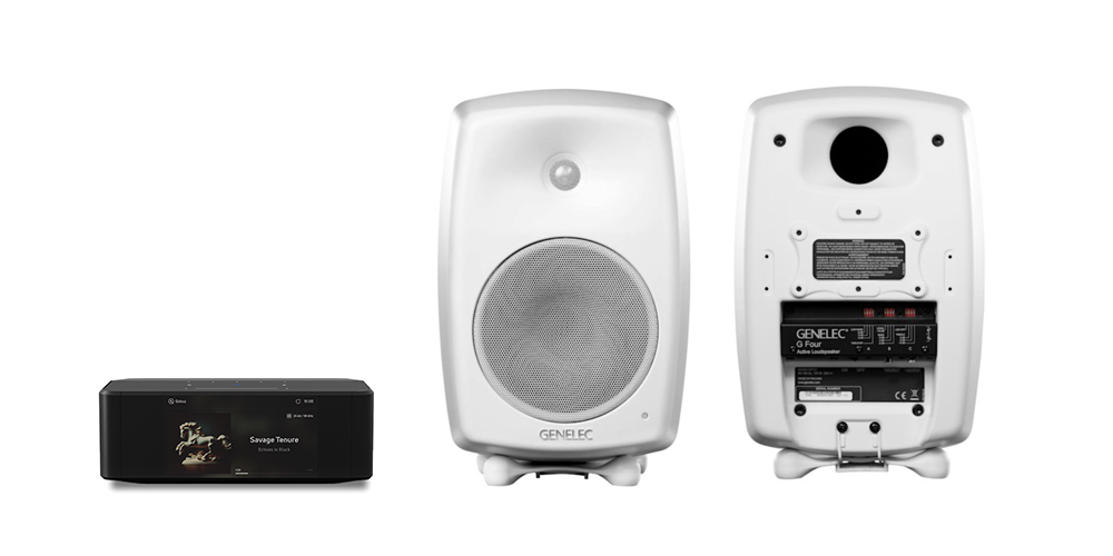 Genelec G Three kaiuttimet + Bluesound Node Icon verkkosoitin (120x80)
