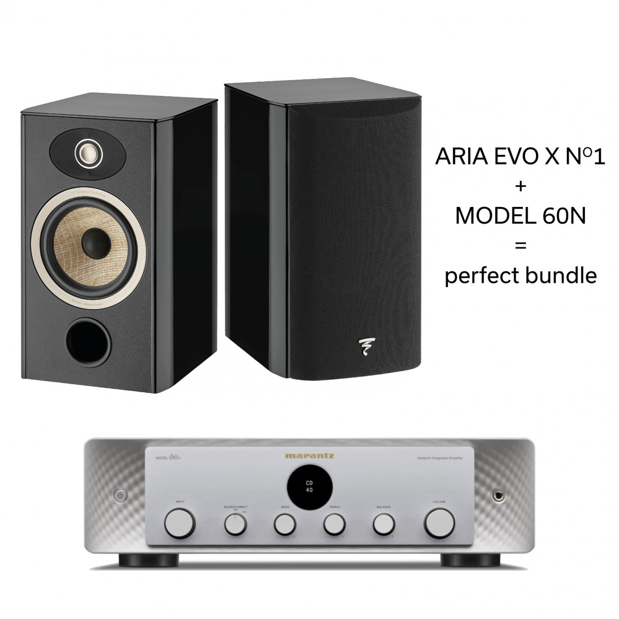 Focal Stereopaketti Marantz MODEL 60n hopea + Focal Aria EVO X N°1, musta